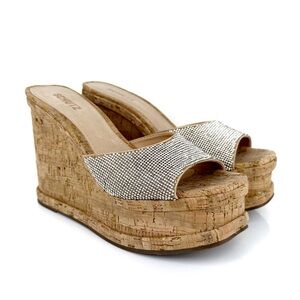 SCHUTZ Sparkling Silver and Cork Wedges